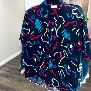 Vtg abstract retro print Bachrach casual shirt 90